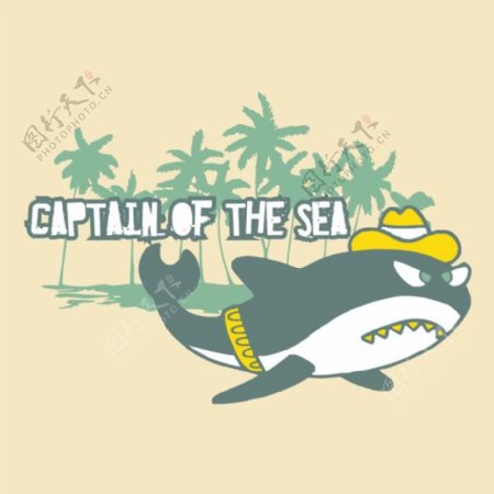 印花矢量图T恤图案图文结合卡通动物鲨鱼免费素材