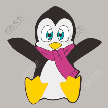 印花矢量图可爱卡通卡通动物企鹅色彩免费素材