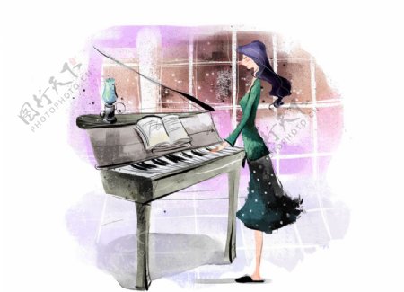 弹钢琴女性插图PSD源文件