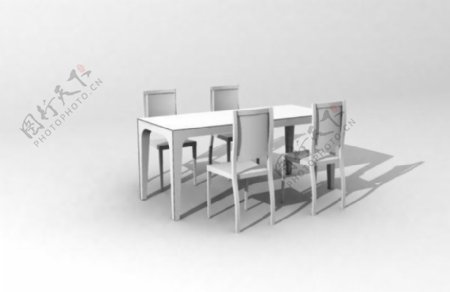 白色餐桌椅3D模型