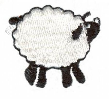 绣花动物羊色彩黑白色免费素材