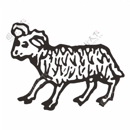 印花矢量图动物羊色彩黑白色免费素材