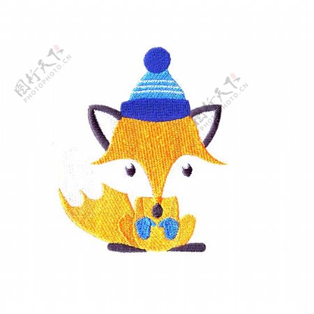 绣花卡通动物狐狸免费素材