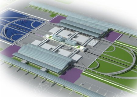 交通客运站建筑规划鸟瞰效果图设计