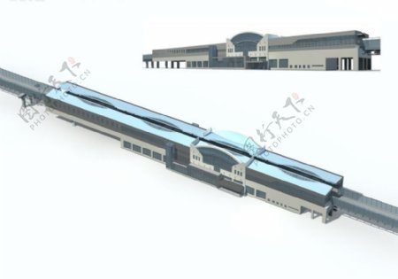 大型公共火车站建筑3D模型