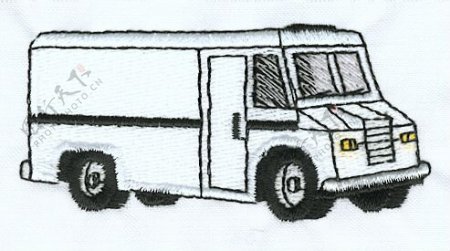 绣花卡车黑白色交通工具家纺免费素材