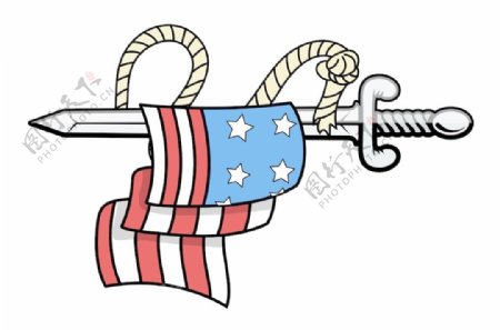 美国国旗上的纹身刀矢量插画