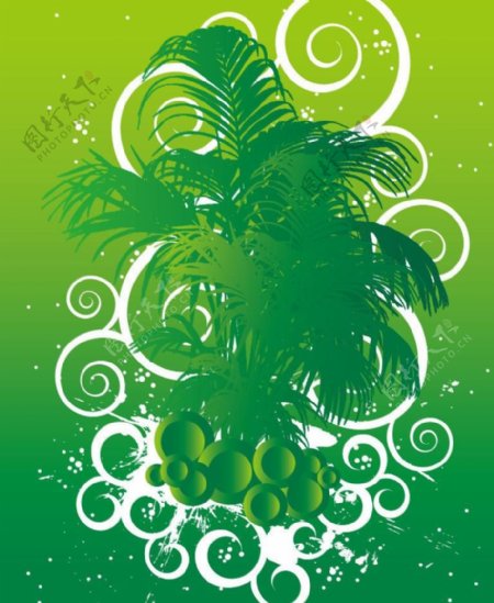 绿色树花纹图片