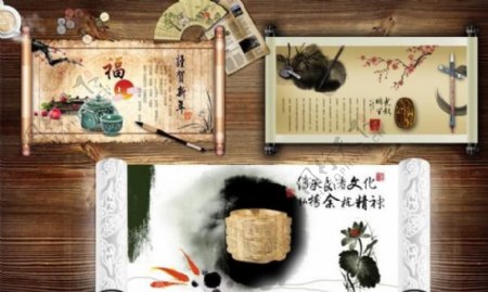 传统元素中国画原属卷轴图片