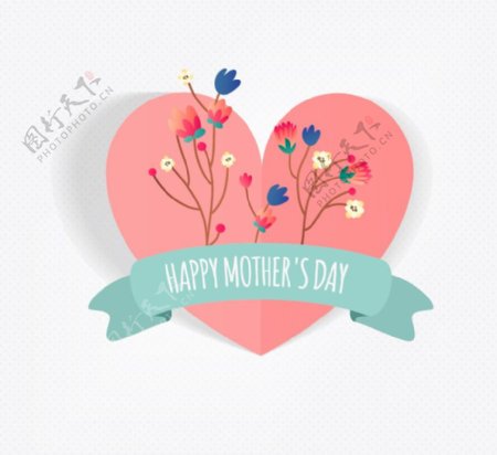 母亲节爱心与花卉矢量图