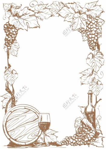 手工绘制的葡萄和葡萄酒矢量装饰网页模板