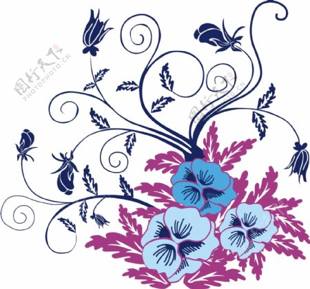 印花矢量图优雅植物花色彩紫色免费素材