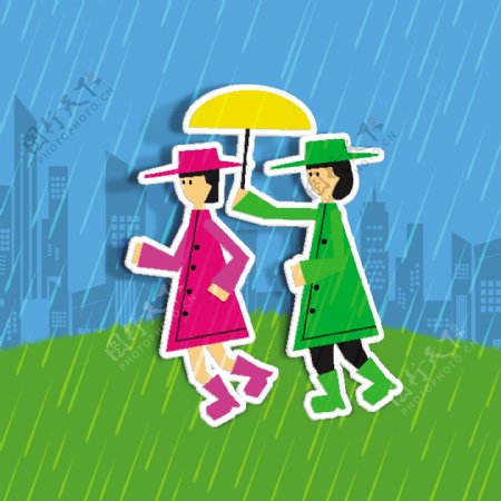 摘要背景与雨季的两个女孩