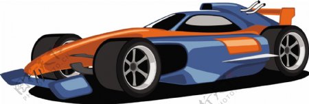 蓝色和橙色的一级方程式赛车