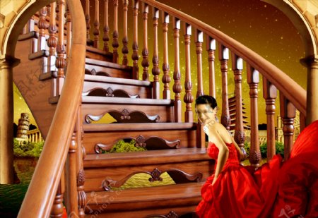欧式橡木楼梯海报图片