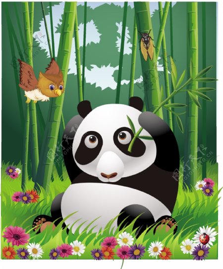 竹林熊猫失量图