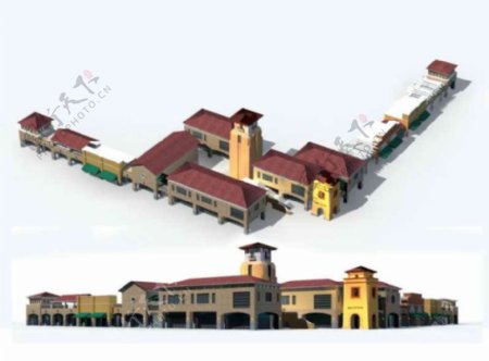 西式商业街建筑群3D模型设计