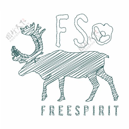 印花矢量图T恤图案图文结合动物麋鹿免费素材