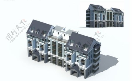 现代都市雅致阁楼式住宅楼3D模型图