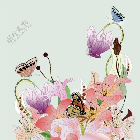 印花矢量图T恤图案植物花朵动物免费素材