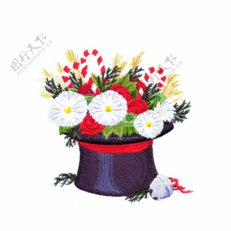 绣花生活元素帽子植物花朵免费素材
