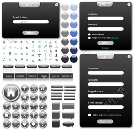 暗色网页元素矢量素材