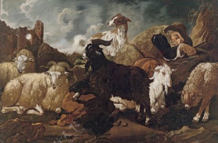 油画牧羊人图片