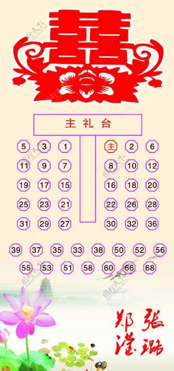 中式婚庆桌位分布图背图片