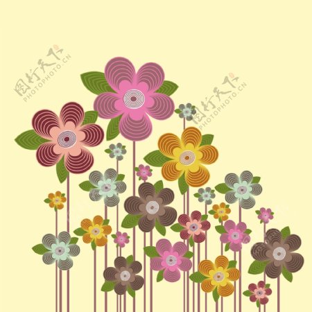 印花矢量图T恤图案植物花朵色彩免费素材