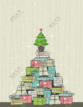 矢量图圣诞树礼物主题设计