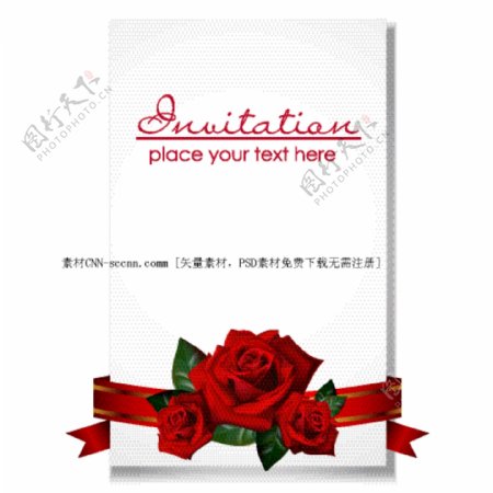 红色玫瑰丝带装饰邀请卡矢量素材