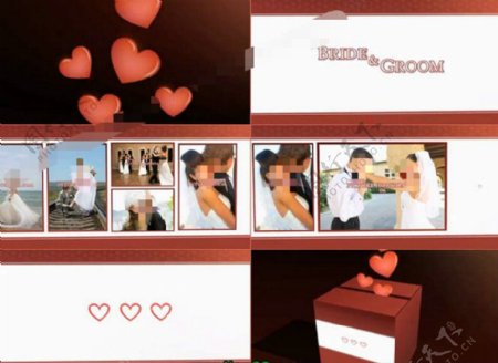 红色爱心盒子婚礼图片展示AE源文件