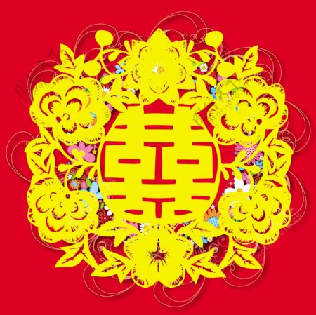 喜帖囍字剪纸红双喜龙凤吉祥