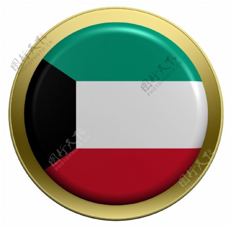 科威特国旗上的圆形按钮白色隔离