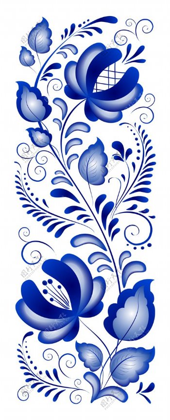 美丽的蓝色的花饰品设计矢量