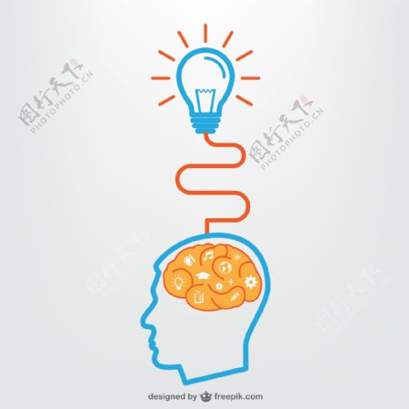 创意大脑和灯泡矢量素材