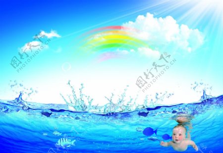 小孩游泳图片