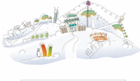 滑雪场矢量插画图片