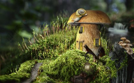 儿童摄影背景创意蘑菇房子图片
