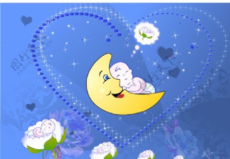 睡在月亮中的宝宝图片