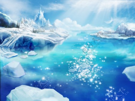 美丽的雪地湖畔图片