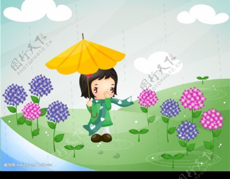 撐傘的女孩图片