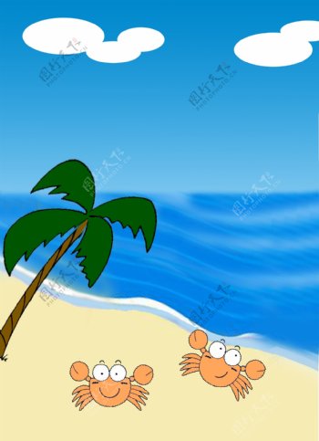 卡通大海海滩分层图片
