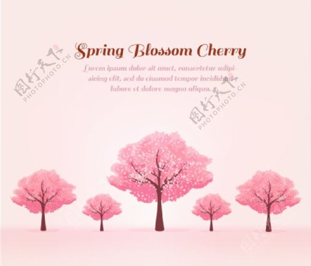 春季粉色樱花树矢量素材图片