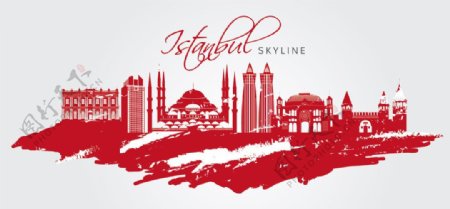 伊斯坦布尔彩色手绘城市图片
