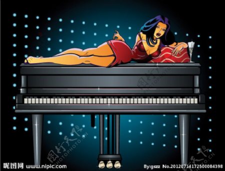 躺在钢琴上的性感女郎图片