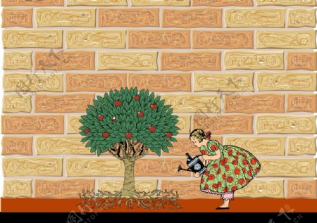 褚黎丽做墙女人浇苹果树ai图片