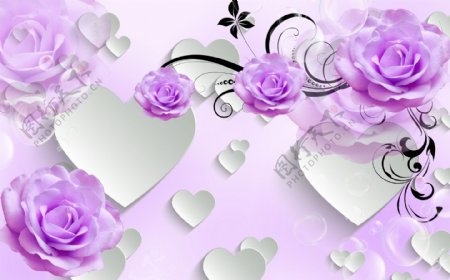 3D时尚雅致紫玫瑰花朵图片