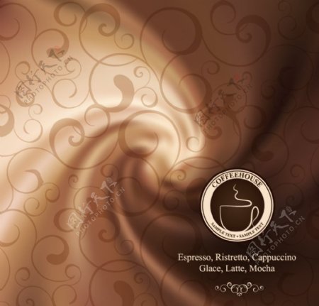 欧式花纹丝绸咖啡背景图片