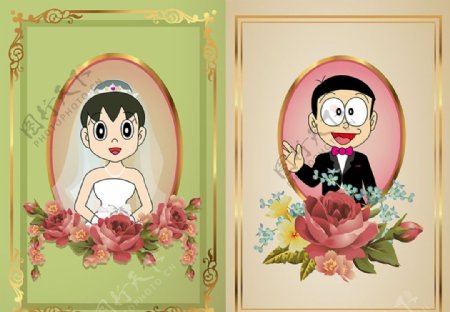 哆啦A梦大雄静香婚礼海报图片